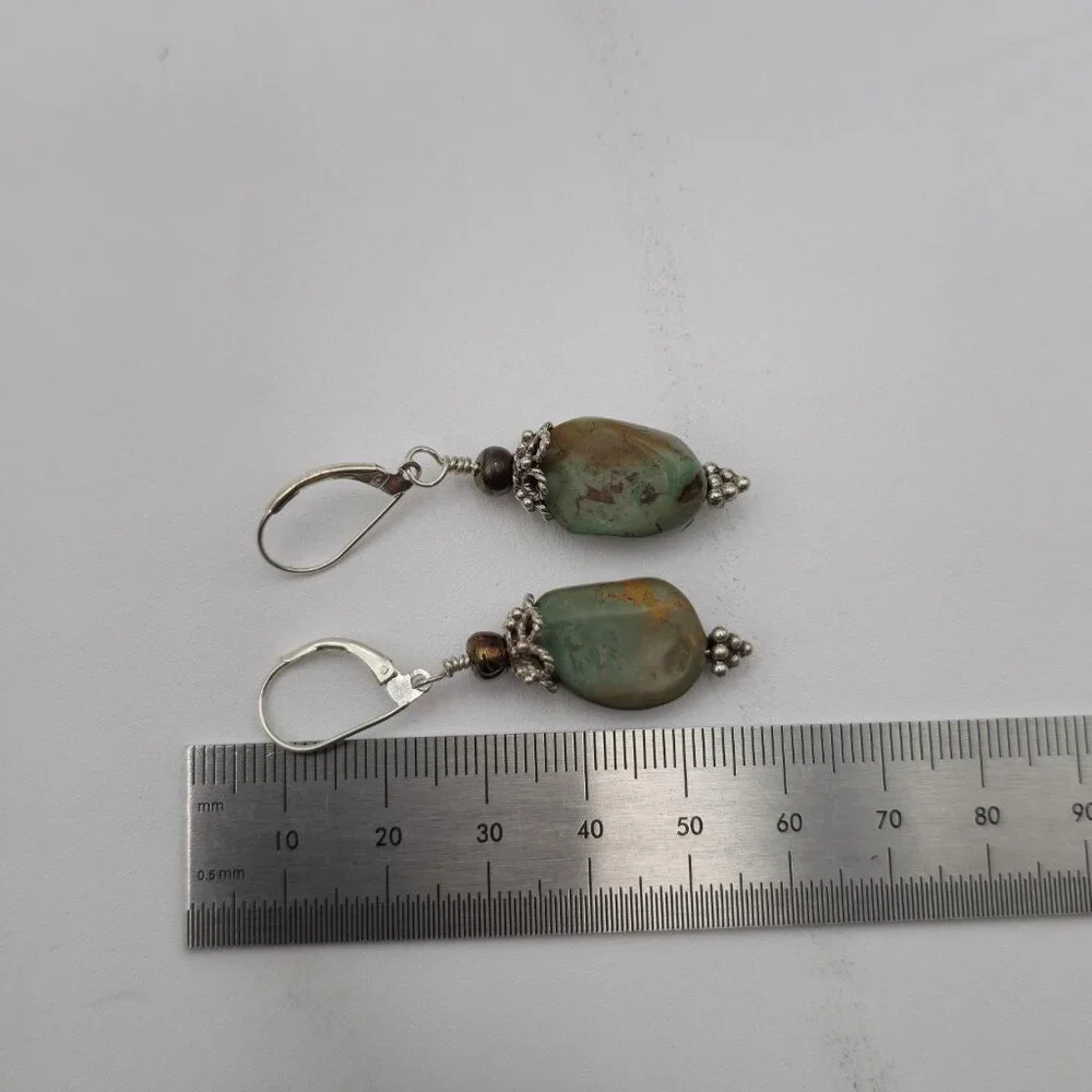 Sterling Silver Handmade Green Turquoise Earrings A3050